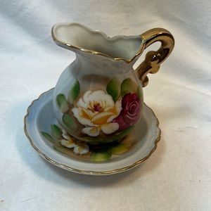 Bowl & Pitcher Set Roses and Gold Trim, Old Fashion Water Pitcher With Basin